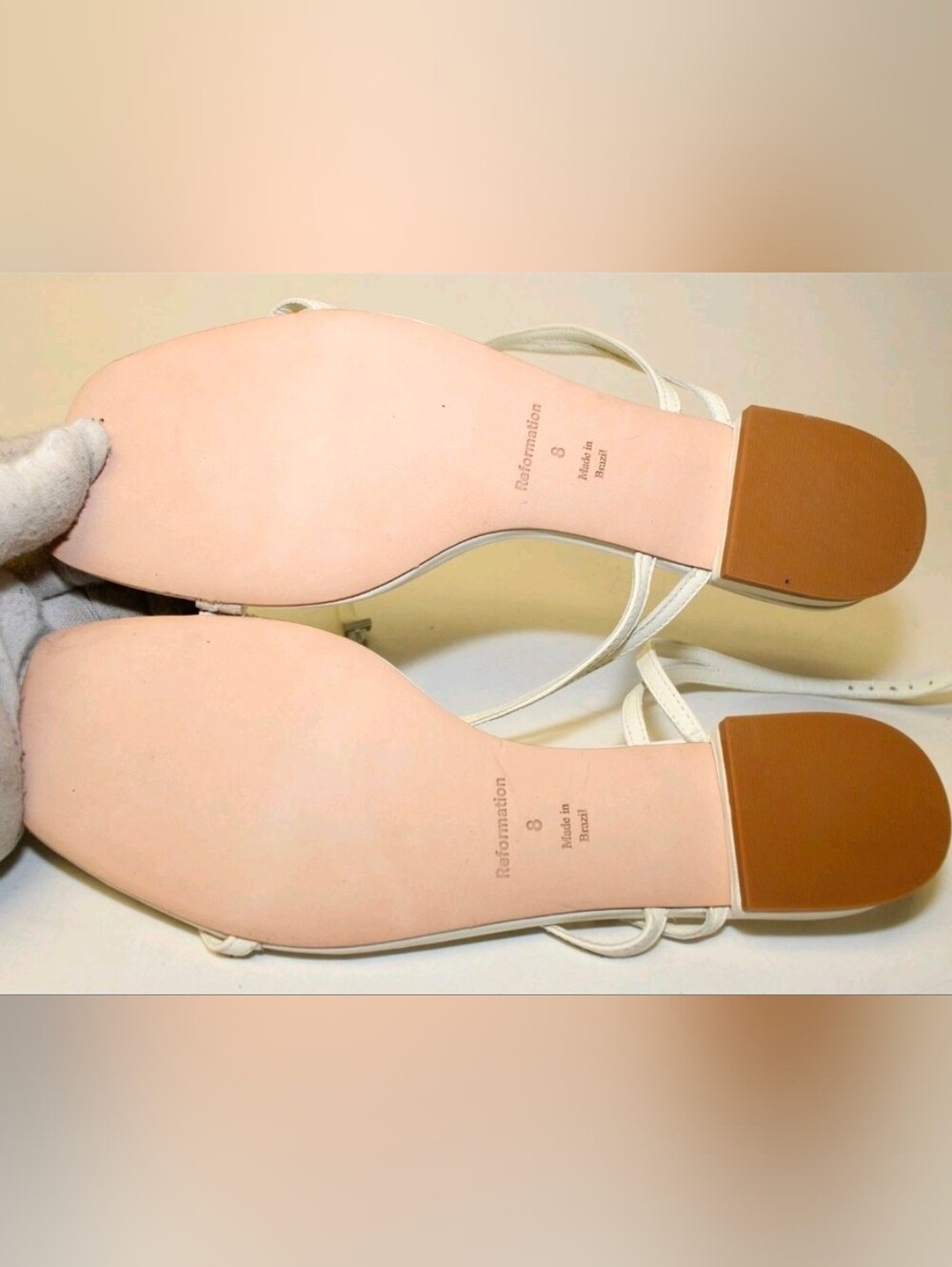 Reformation Sandals NEW White Leather Toe Ring Ankle Strappy Shoes Sandals 8 - Picture 16 of 16